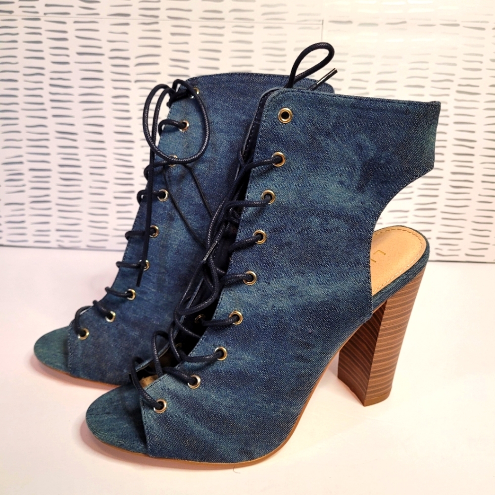 Denim Lace up Heels